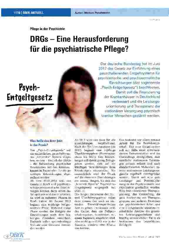 Vorschauseite 1: DRGs - Eine Herausforderung für die psychiatrische Pflege?