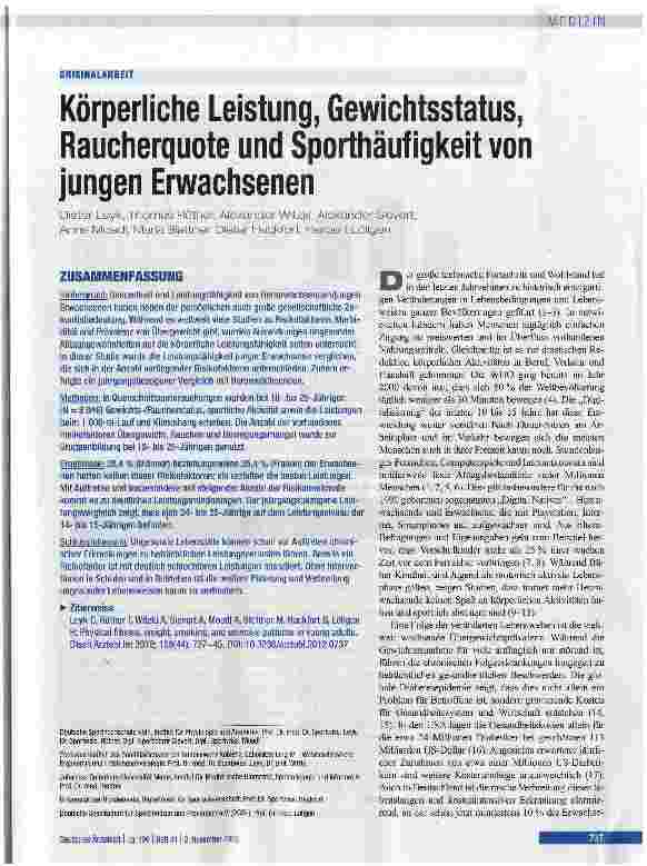 Vorschauseite 1: Körperliche Leistung, Gewichtsstatus, Raucherquote und Sporthäufigkeit von jungen Erwachsenen
