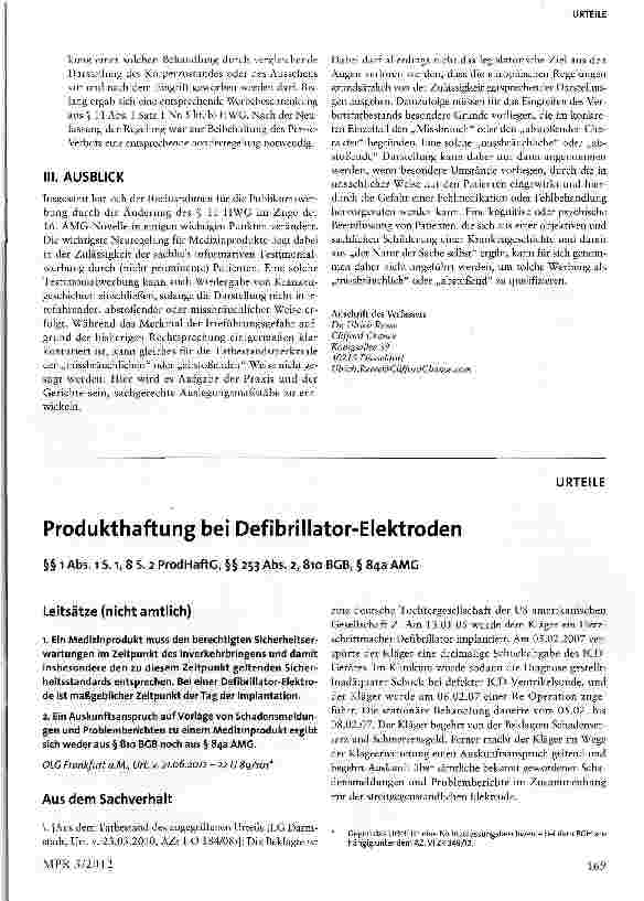 Vorschauseite 1: Produkthaftung bei Defibrillator-Elektroden