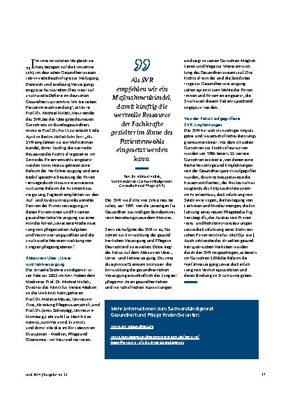 Vorschauseite 2: Sachverständigenrat Gesundheit und Pflege: Wichtiger Impulsgeber für die Weiterentwicklung des Gesundheitswesens