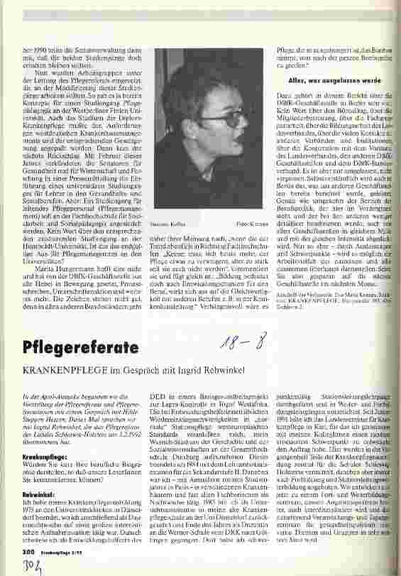 Vorschauseite 1: Pflegereferate Krankenpflege im Gespräch mit Ingrid Rehwinkel