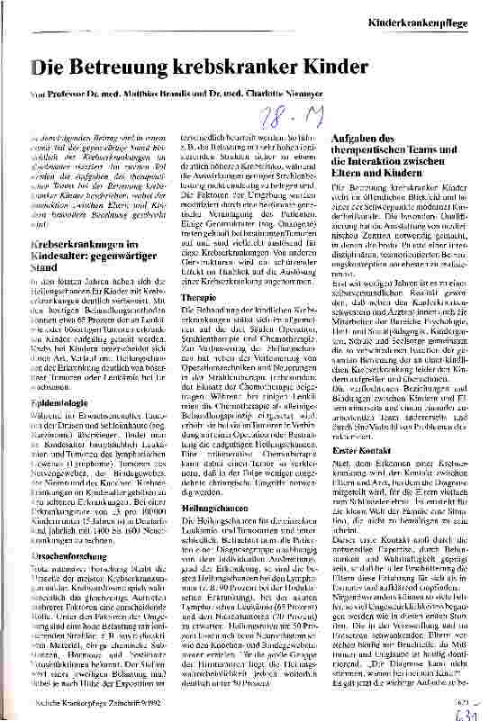 Vorschauseite 1: Die Betreuung krebskranker Kinder