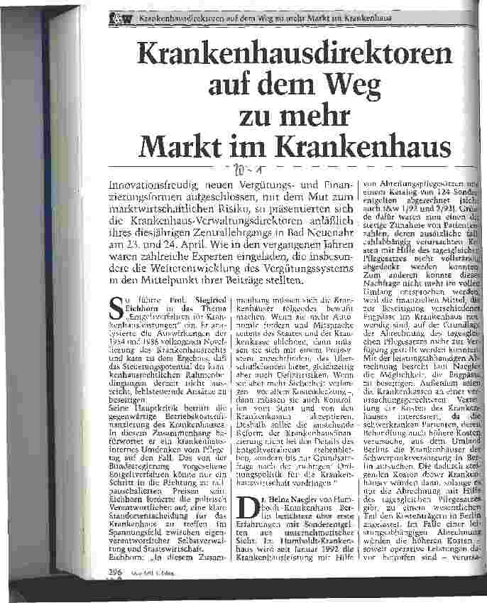 Vorschauseite 1: Krankenhausdirektoren auf dem Weg zu mehr Markt im Krankenhaus