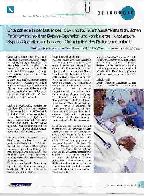 Vorschauseite 1: Unterschiede in der Dauer des ICUund Krankenhausaufenthalts zwischen Patienten mit isolierter Bypass-Operation und kombinierter Herzklappen-Bypass-Operation zur besseren Organisat…