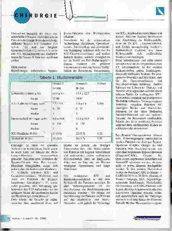 Vorschauseite 2: Unterschiede in der Dauer des ICUund Krankenhausaufenthalts zwischen Patienten mit isolierter Bypass-Operation und kombinierter Herzklappen-Bypass-Operation zur besseren Organisat…