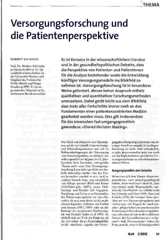 Vorschauseite 1: Versorgungsforschung und die Patientenperspektive