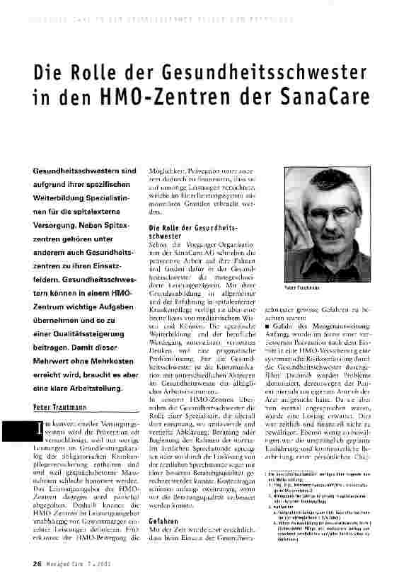 Vorschauseite 1: Die Rolle der Gesundheitsschwester in den HMO-Zentren der SanaCare