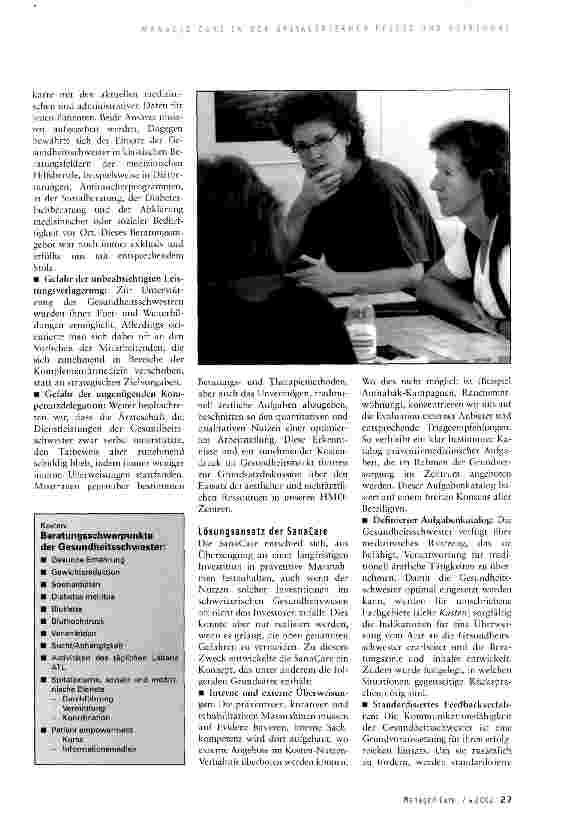 Vorschauseite 2: Die Rolle der Gesundheitsschwester in den HMO-Zentren der SanaCare