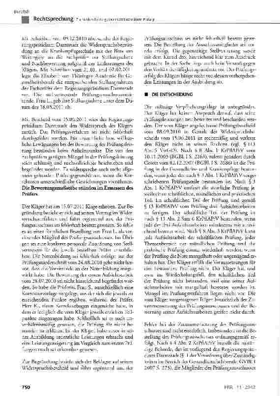 Vorschauseite 2: Zur Neubescheidung einer nicht bestandenen Prüfung KrPflAPrV§3, §8, § 13