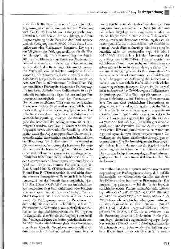 Vorschauseite 3: Zur Neubescheidung einer nicht bestandenen Prüfung KrPflAPrV§3, §8, § 13