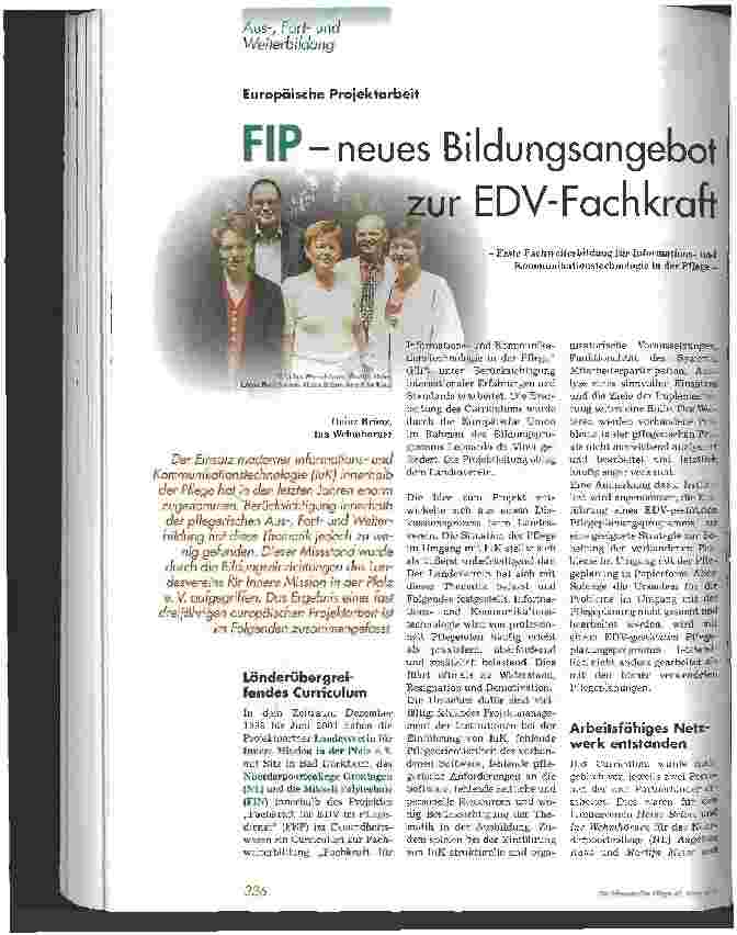 Vorschauseite 1: FIP - neues Bildungsangebot zur EDV-Fachkraft
