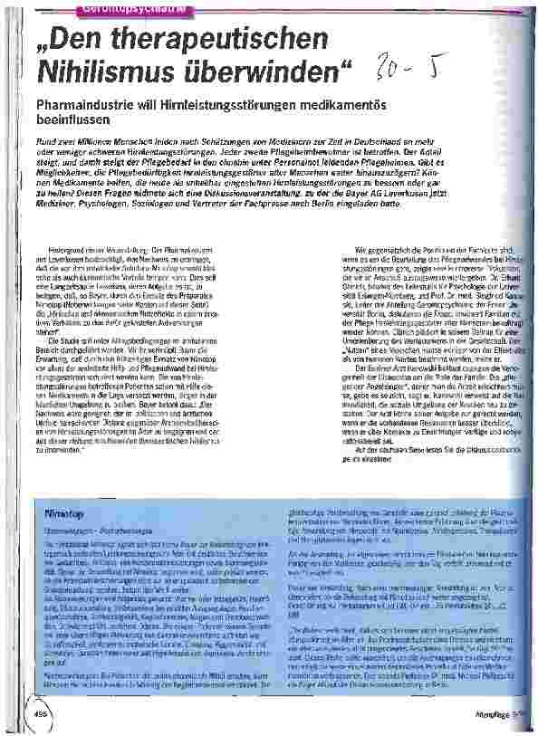 Vorschauseite 1: Den therapeutischen Nihilismus überwinden Pharmaindustrie will Hirnleistungsstörungen medikamentös beeinflussen