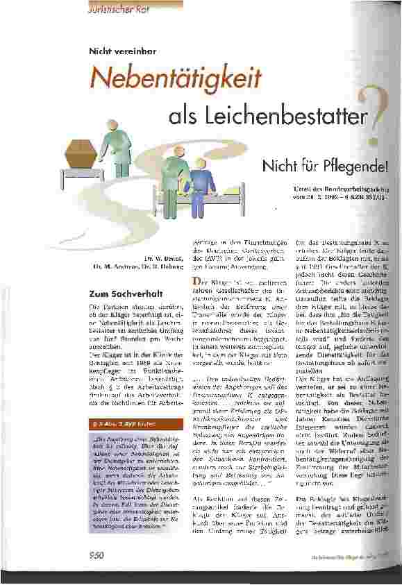 Vorschauseite 1: Nebentätigkeit als Leichenbestatter? Nicht für Pflegende!