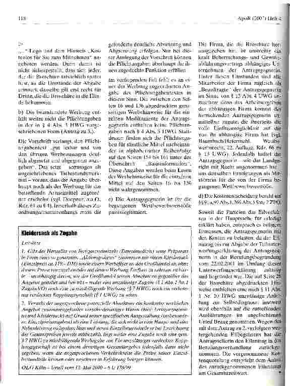 Vorschauseite 2: Ratgeber Selbstmedikation als kostenloser Abgabeartikel in der Apotheke muss deutlich als Werbebroschüre gekennzeichnet sein Oberlandesgericht Frankfurt am Main, Urteil vom 17. Ma…