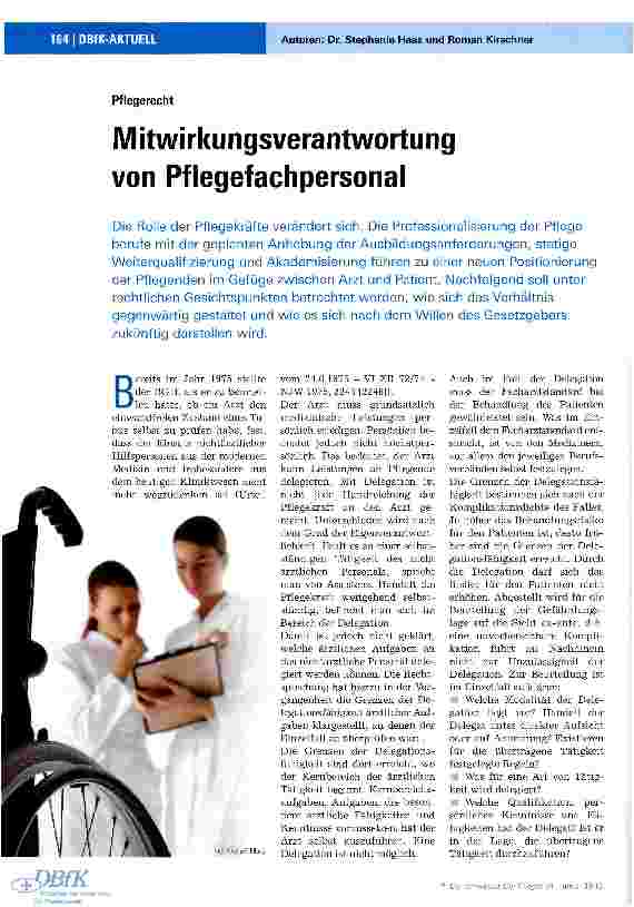 Vorschauseite 1: Mitwirkungsverantwortung von Pflegefachpersonal
