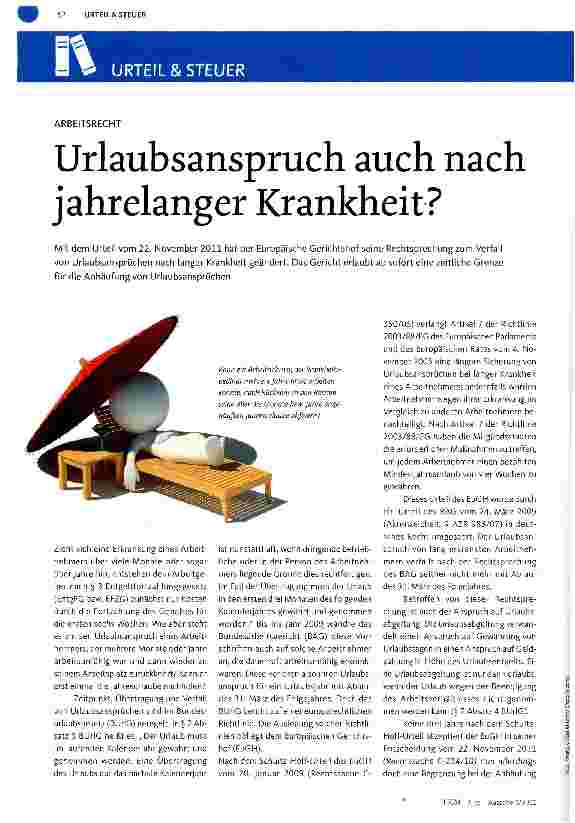 Vorschauseite 1: Urlaubsanspruch auch nach jahrelanger Krankheit?