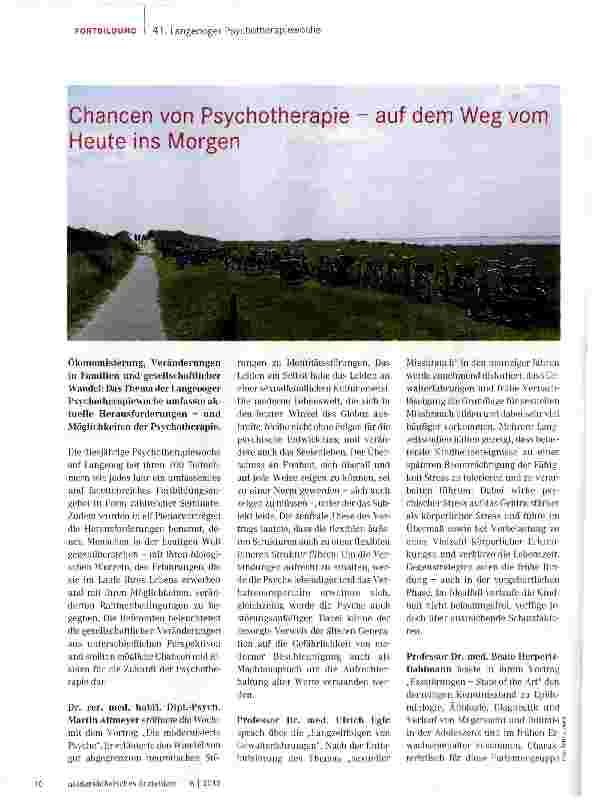 Vorschauseite 1: Chancen von Psychotherapie - auf dem Weg vom Heute ins Morgen