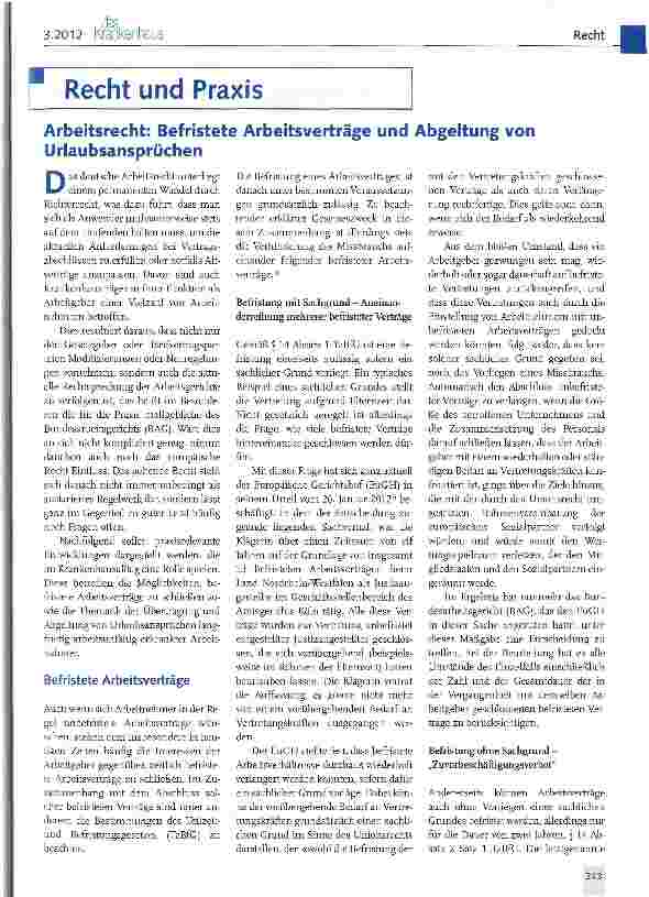 Vorschauseite 1: Arbeitsrecht: Befristete Arbeitsverträge und Abgeltung von Urlaubsansprüchen