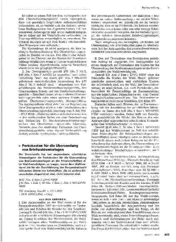 Vorschauseite 1: Portokosten für die Übersendung von Briefwahlunterlagen