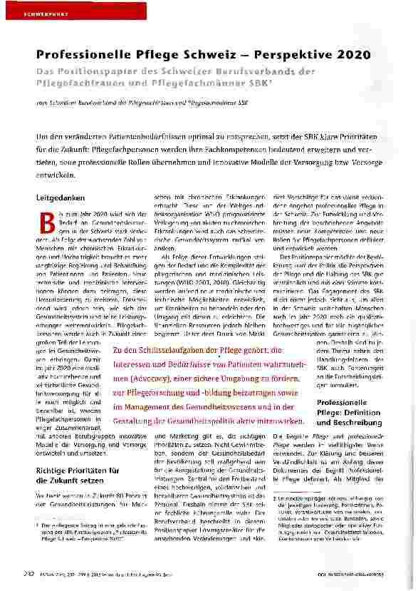 Vorschauseite 1: Professionelle Pflege Schweiz — Perspektive 2020