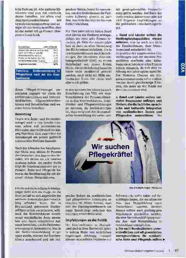 Vorschauseite 3: Der Mangel verschärft sich Ergebnisse der VKD-Umfrage zur Personalsituation in deutschen Krankenhäusern/Empfehlungen an die Politik