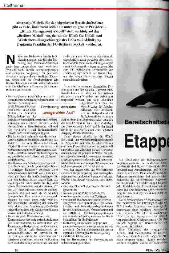 Vorschauseite 1: Etappenziel Berliner Modell Beteitschaftsdienste / Neugestaltung