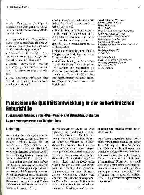 Vorschauseite 1: Professionelle Qualitätsentwicklung in der außerklinischen Geburtshilfe Bundesweite Erhebung von Haus-, Praxisund Geburtshausgeburten
