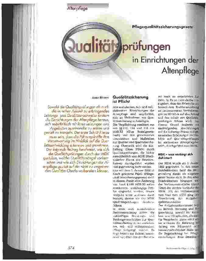 Vorschauseite 1: Qualitätsprüfungen in Einrichtungen der Altenpflege