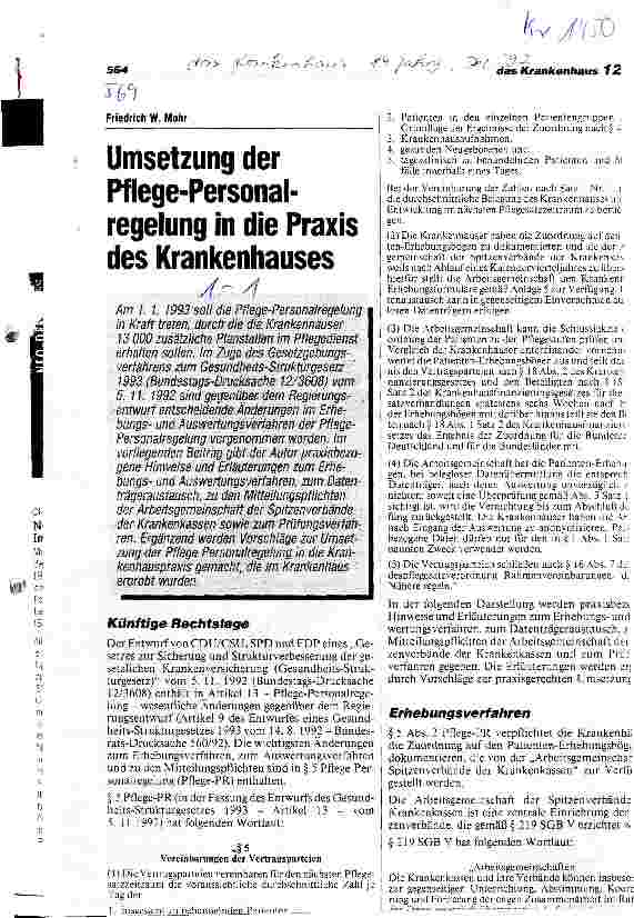 Vorschauseite 1: Umsetzung der Pflegepersonalregelung in die Praxis des Krankenhauses
