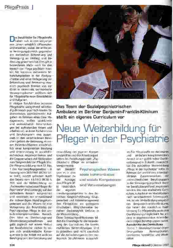 Vorschauseite 1: Neue Weiterbildung für Pfleger in der Psychiatrie