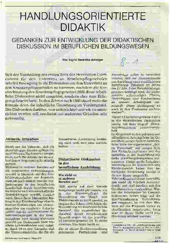 Vorschauseite 1: Handlungsorientierte Didaktik Gedanken zur Entwicklung der didaktischen Diskussion im Bildungswesen
