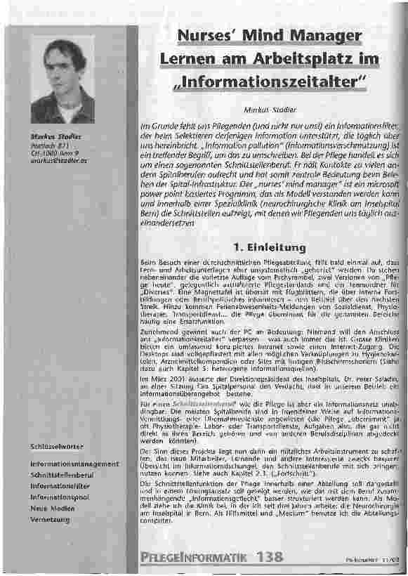 Vorschauseite 1: Nurses Mind Manager Lernen am Arbeitsplatz im Informationszeitalter