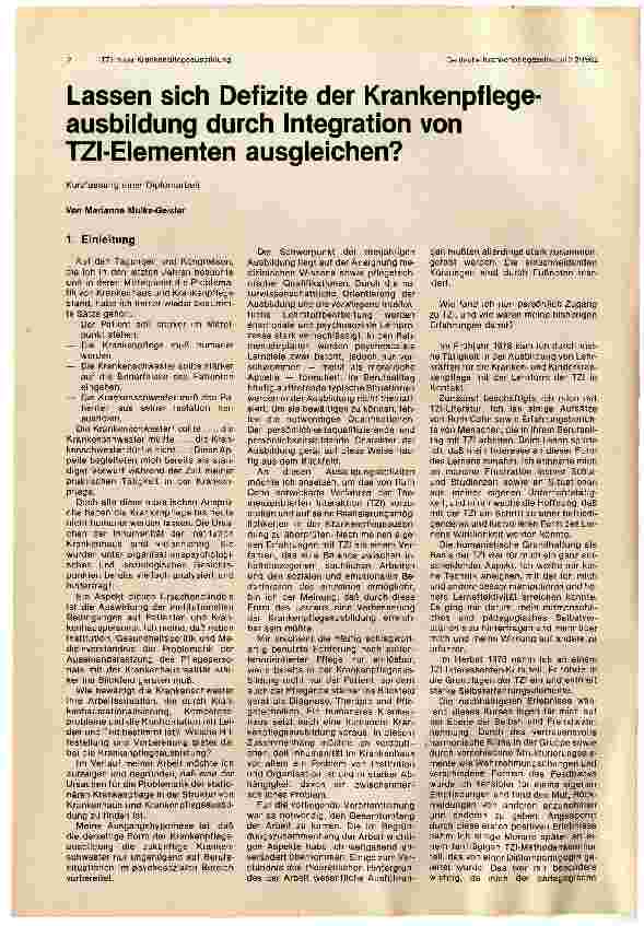 Vorschauseite 1: Lassen sich Defizite der Krankenpflegeausbildung durch Integration von TZI-Elementen ausgleichen?