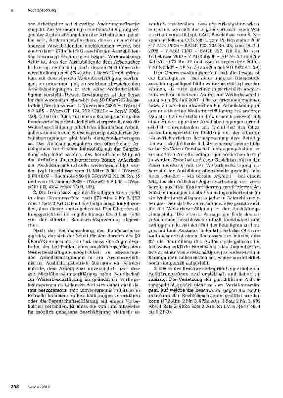 Vorschauseite 2: Weiterbeschäftigung des Jugend-Vertreters zu geänderten Arbeitsbedingungen