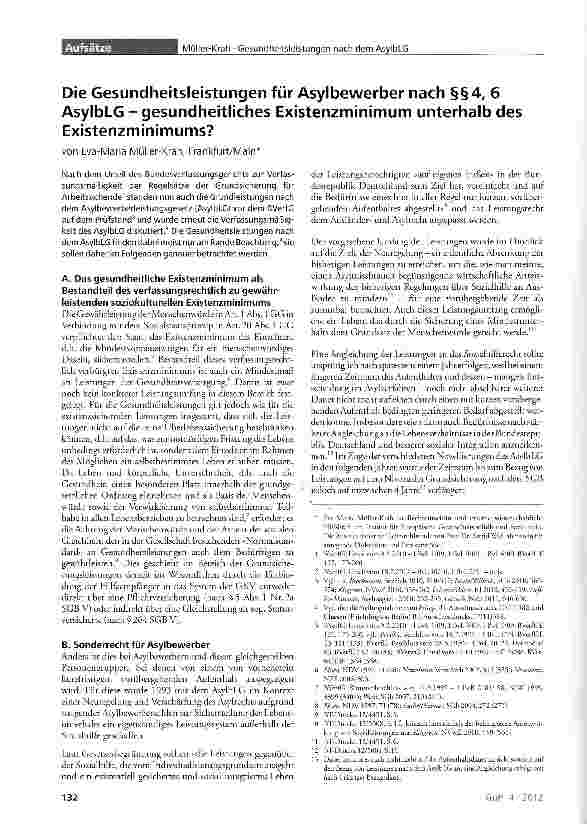 Vorschauseite 1: Die Gesundheitsleistungen für Asylbewerber nach §§4, 6 AsylbLG - gesundheitliches Existenzminimum unterhalb des Existenzminimums?