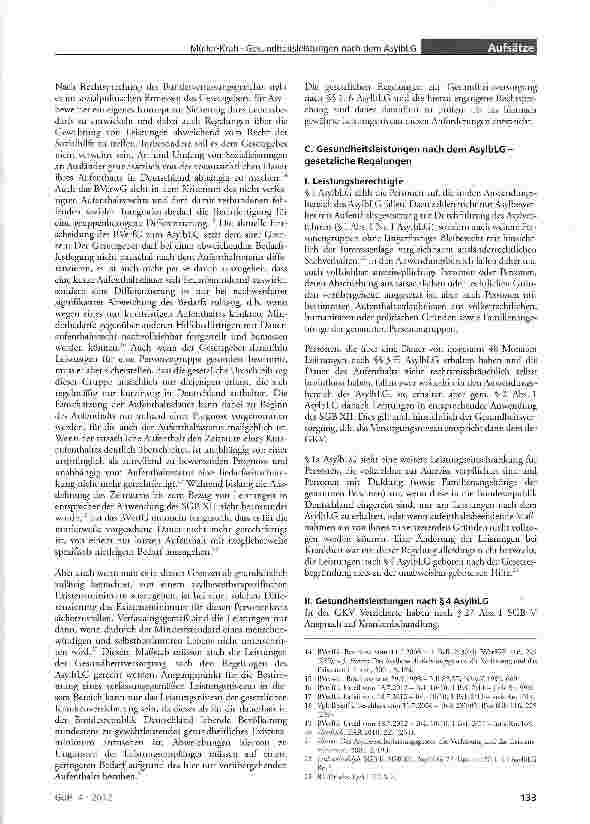 Vorschauseite 2: Die Gesundheitsleistungen für Asylbewerber nach §§4, 6 AsylbLG - gesundheitliches Existenzminimum unterhalb des Existenzminimums?