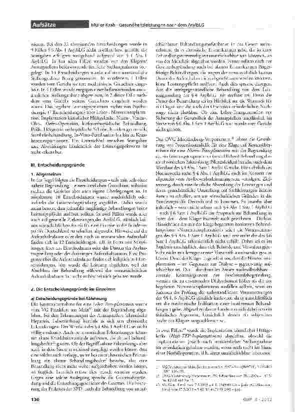 Vorschauseite 5: Die Gesundheitsleistungen für Asylbewerber nach §§4, 6 AsylbLG - gesundheitliches Existenzminimum unterhalb des Existenzminimums?
