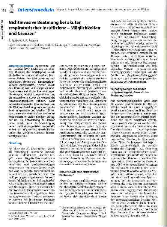 Vorschauseite 1: Nichtinvasive Beatmung bei akuter respiratorischer Insuffizienz - Möglichkeiten und Grenzen