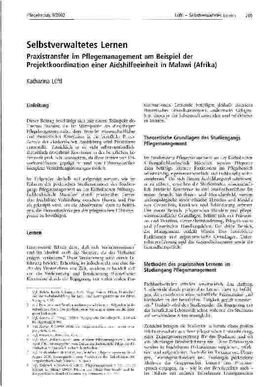 Vorschauseite 1: Selbstverwaltetes Lernen Praxistransfer im Pflegemanagement am Beispiel der Projektkoordination einer Aidshilfeeinheit in Malawi (Afrika)