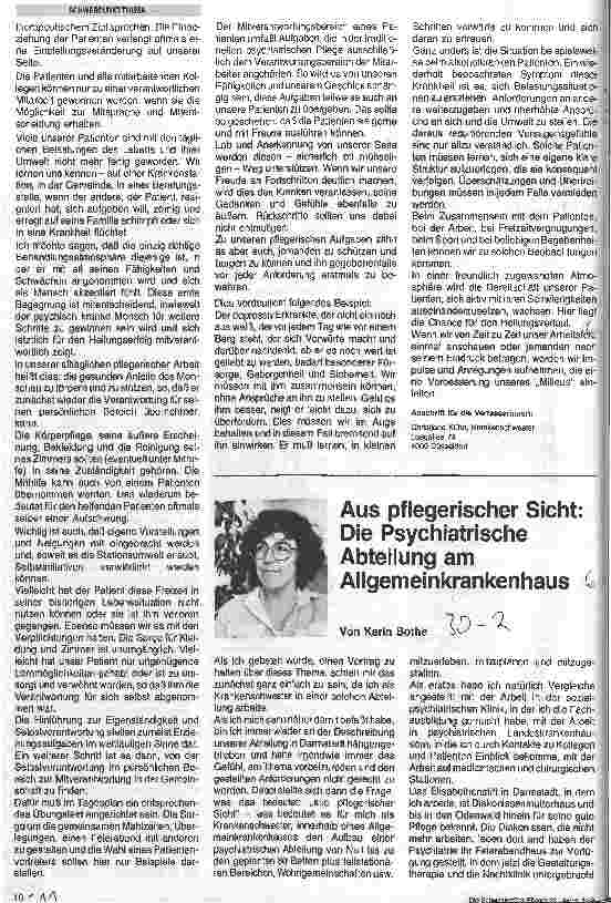 Vorschauseite 1: Aus pflegerischer Sicht:Dei Psychiatrische Abteilung am Allgemeinkrankenhaus