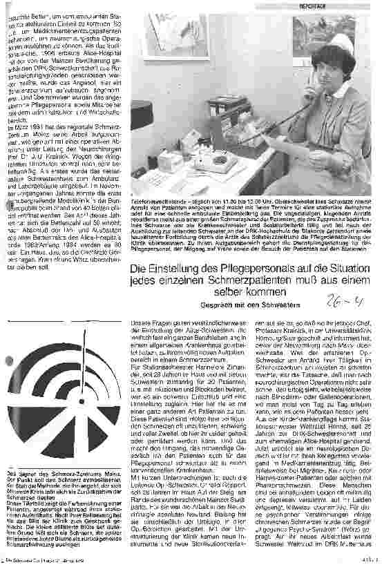 Vorschauseite 1: Die Einstellung des Pflegepersonals auf die Situation jedes einzelnen Schmerzpatienten muß aus einem selber kommen