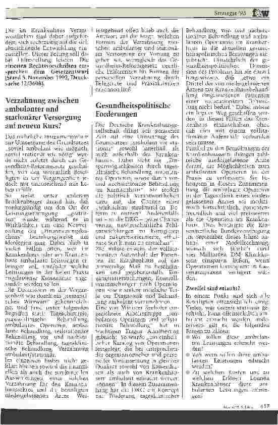 Vorschauseite 2: Strategie 1993 - Hinweise und Überlegungen zur Umsetzung einer novellierten Krankenhausfinanzierung - 2. Teil