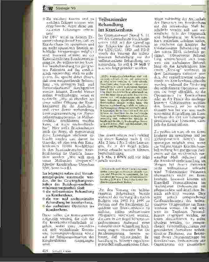 Vorschauseite 3: Strategie 1993 - Hinweise und Überlegungen zur Umsetzung einer novellierten Krankenhausfinanzierung - 2. Teil