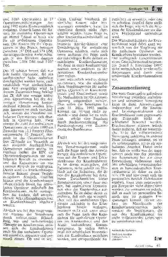 Vorschauseite 6: Strategie 1993 - Hinweise und Überlegungen zur Umsetzung einer novellierten Krankenhausfinanzierung - 2. Teil
