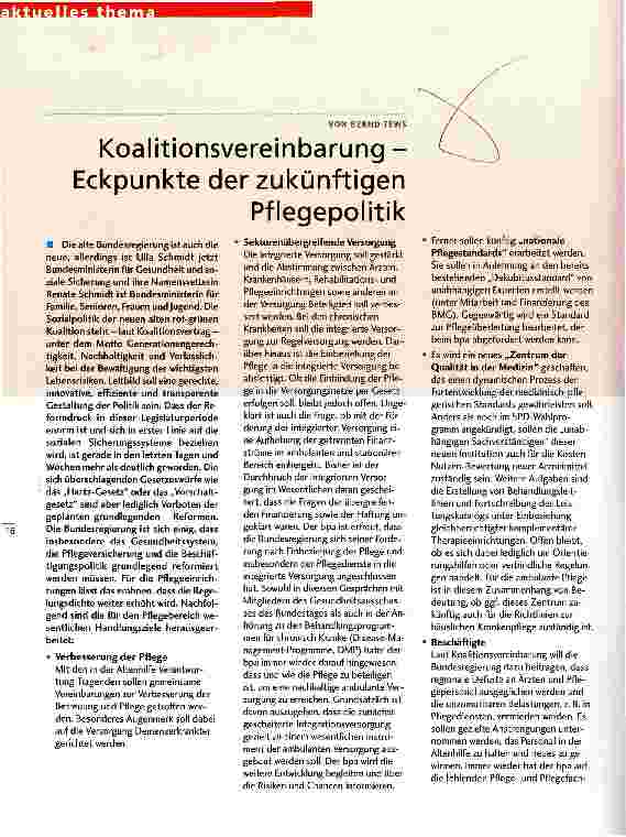 Vorschauseite 1: Koalitionsvereinbarung - Eckpunkte der zukünftigen Pflegepolitik