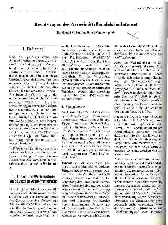 Vorschauseite 1: Rechtsfragen des Arzneimittelhandels im Internet