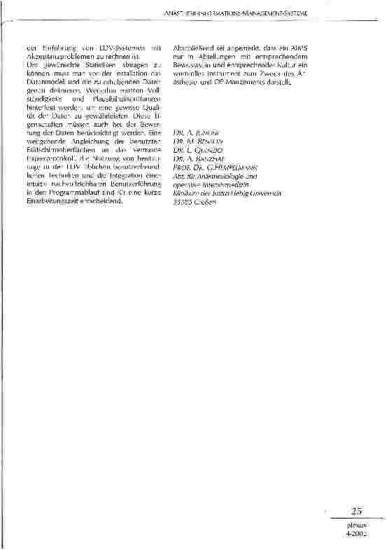 Vorschauseite 3: Anästhesie-Informations-Management-Systeme - In Zukunft unverzichtbar für ein effektives Anästhesieund OP-Management?