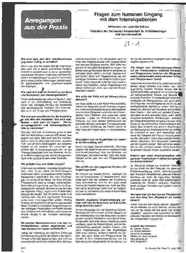 Vorschauseite 1: Fragen zum humanen Umgang mit dem Intensivpatienten