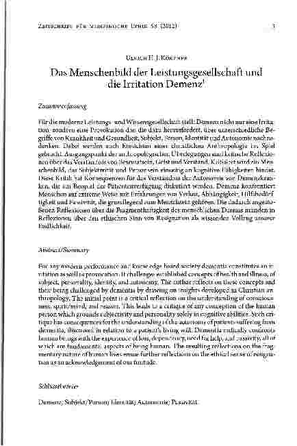 Vorschauseite 1: Das Menschenbild der Leistungsgesellschaft und die Irritation Demenz
