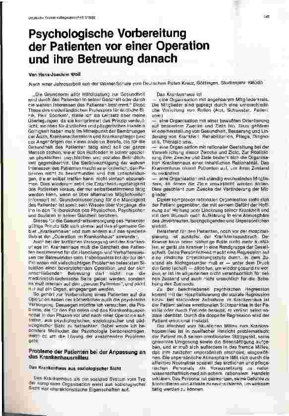 Vorschauseite 1: Psychologische Vorbereitung der Patienten vor einer Operation und ihre Betreuung danach